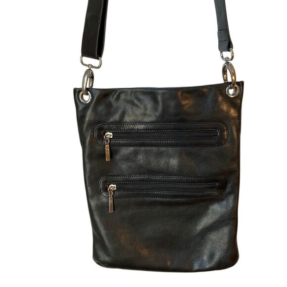Margot Black Leather Crossbody Bag. Silver Hardware Pockets! - Picture 3 of 16